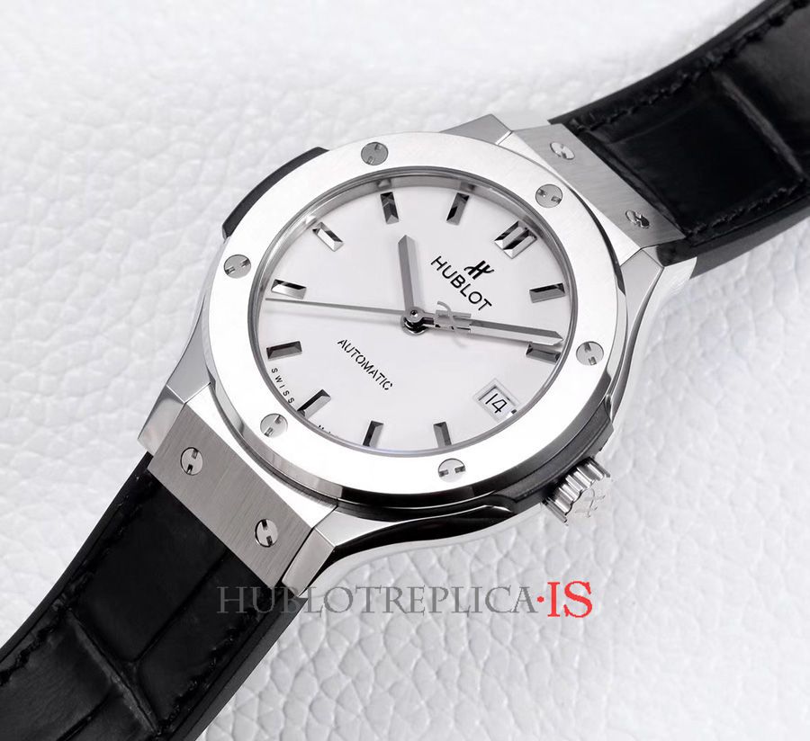 Hublot White Dial Black Leather Strap