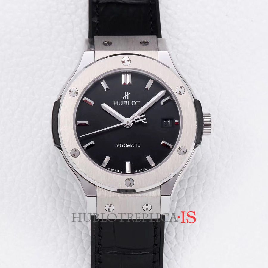 Hublot Black Noodle Nail Scale Dial Black Leather Strap