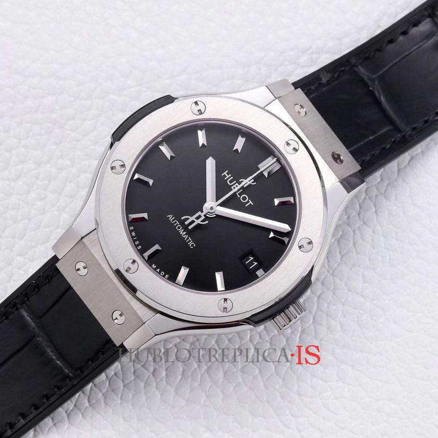 Hublot Black Noodle Nail Scale Dial Black Leather Strap - Image 2