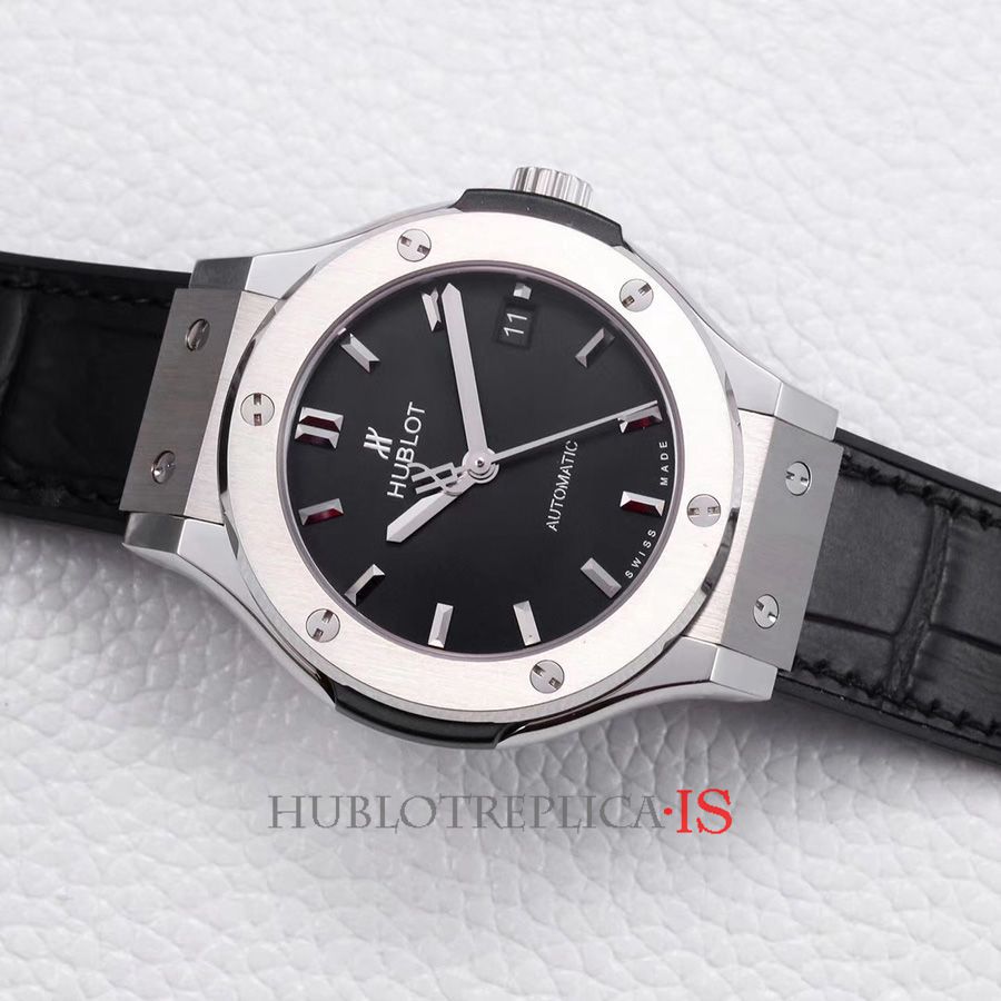 Hublot Black Noodle Nail Scale Dial Black Leather Strap - Image 3