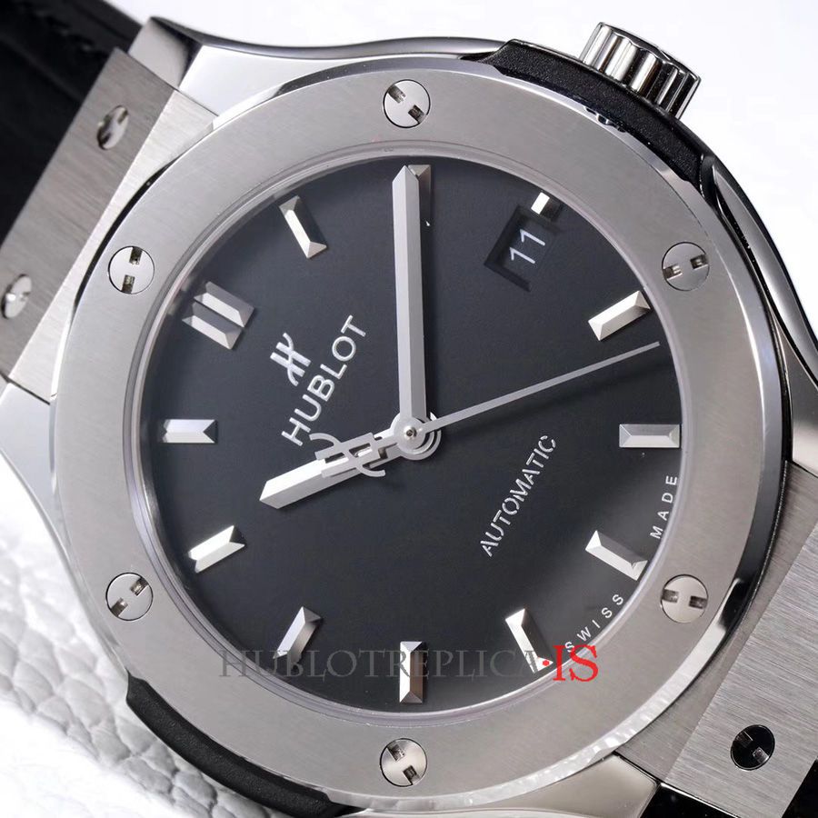 Hublot Black Noodle Nail Scale Dial Black Leather Strap - Image 4