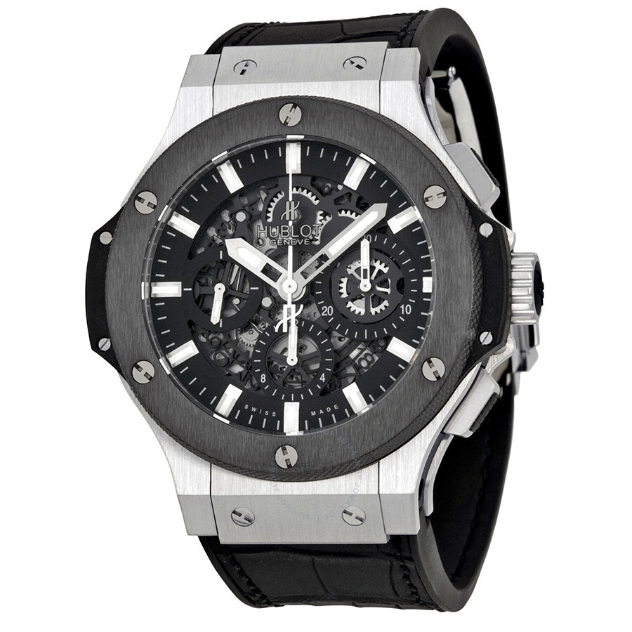 Replica Hublot Big Bang Aero Chronograph Black Skeleton Dial Black Rubber Strap Men's Watch 311-SM-1170-GR