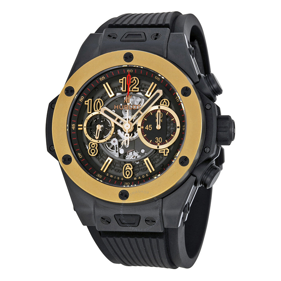 Replica Hublot Big Bang Unico Magic Automatic Gold Skeleton Dial Black Rubber Men's Watch 411CM1138RX