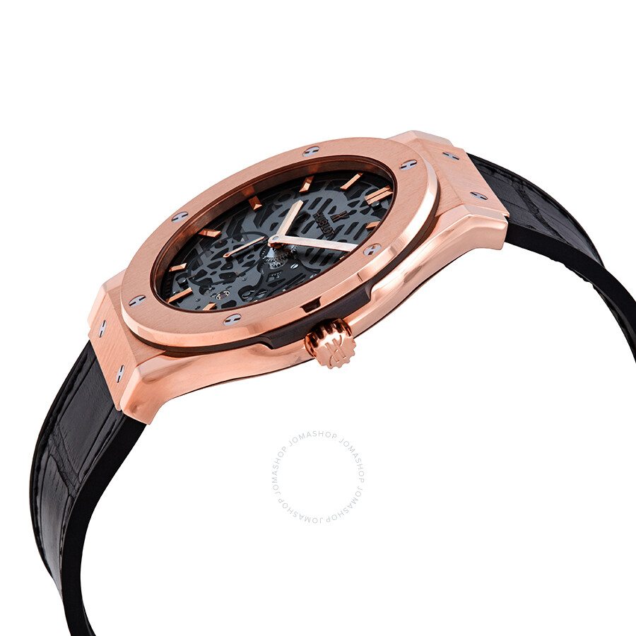 Replica Hublot Classic Fusion 18kt Rose Gold Hand Wind Skeleton Dial Black Leather Men's Watch 515.OX.0180.LR - Image 2
