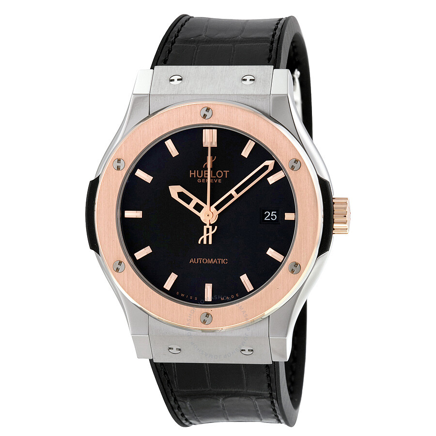Replica Hublot Classic Fusion Automatic Titanium Dial Black Alligator Leather Men's Watch 542.NO.1180.LR