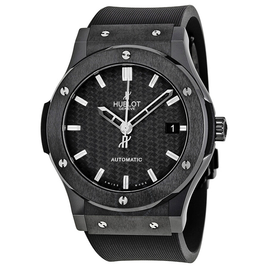 Replica Hublot Classic Fusion Black Carbon Fiber Dial Automatic Black Rubber Men's Watch 511.CM.1770.RX