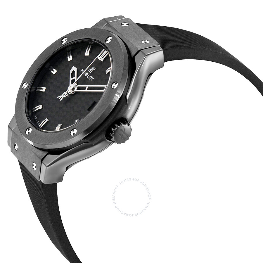 Replica Hublot Classic Fusion Black Carbon Fiber Dial Black Rubber Ladies Watch 581.CM.1770.RX - Image 2