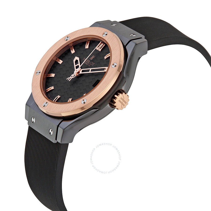 Replica Hublot Classic Fusion Black Carbon Fiber Dial Black Rubber Ladies Watch 581CO1780RX - Image 2