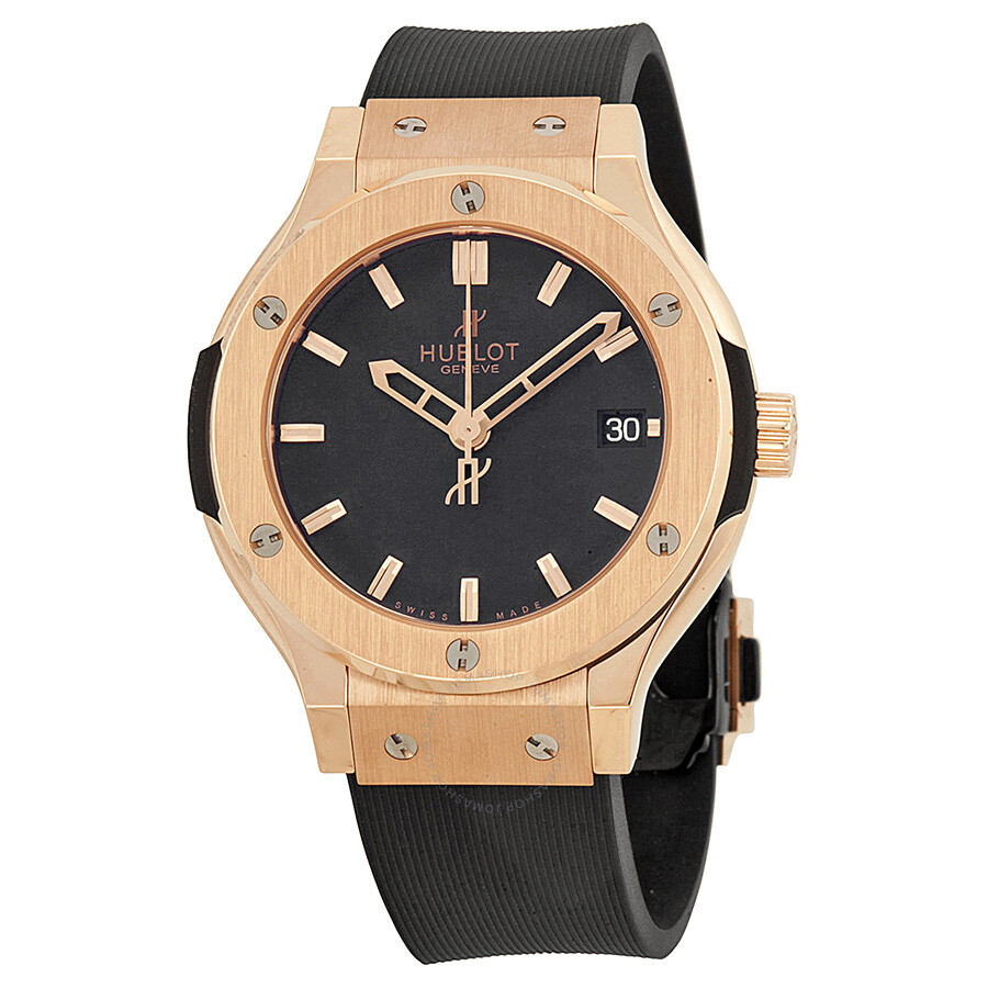 Replica Hublot Classic Fusion Black Dial 18k Rose Gold Black Rubber Strap Men's Watch 561.PX.1180.RX