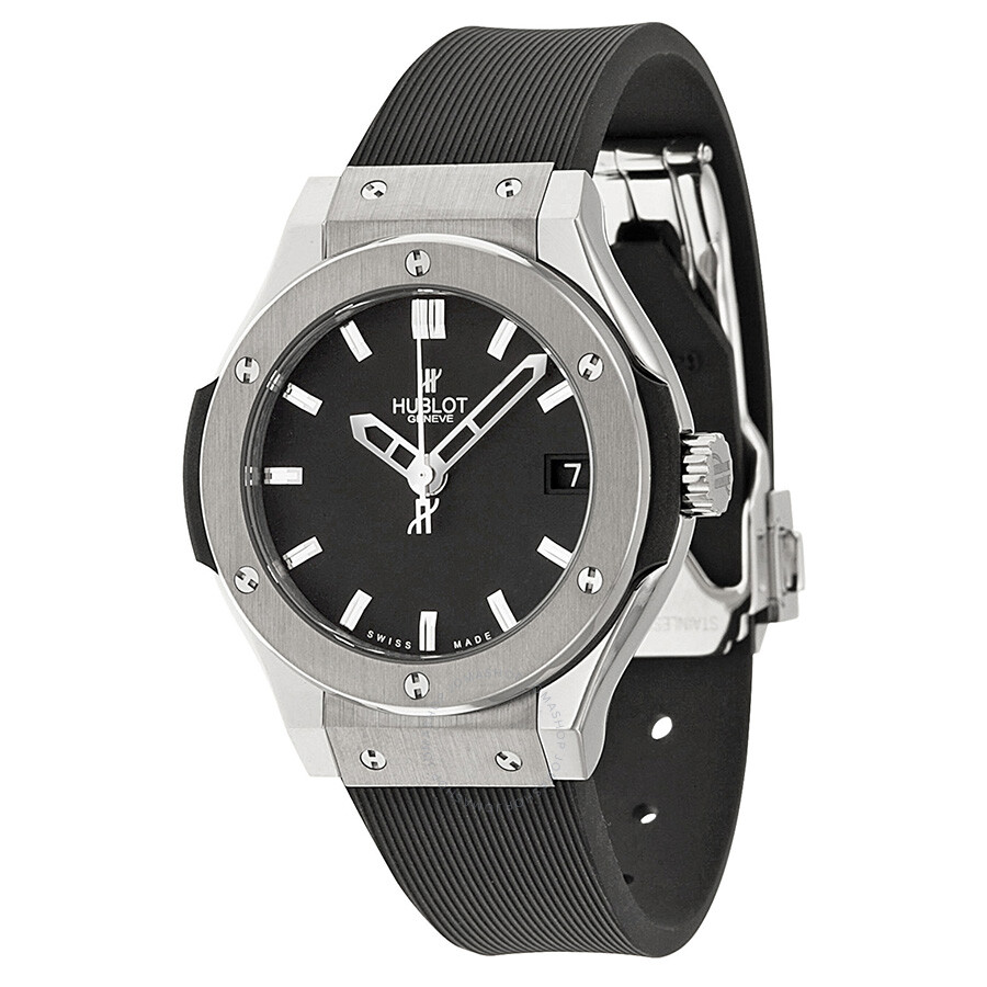 Replica Hublot Classic Fusion Titanium Black Dial Black Rubber Ladies Watch 581.NX.1170.RX