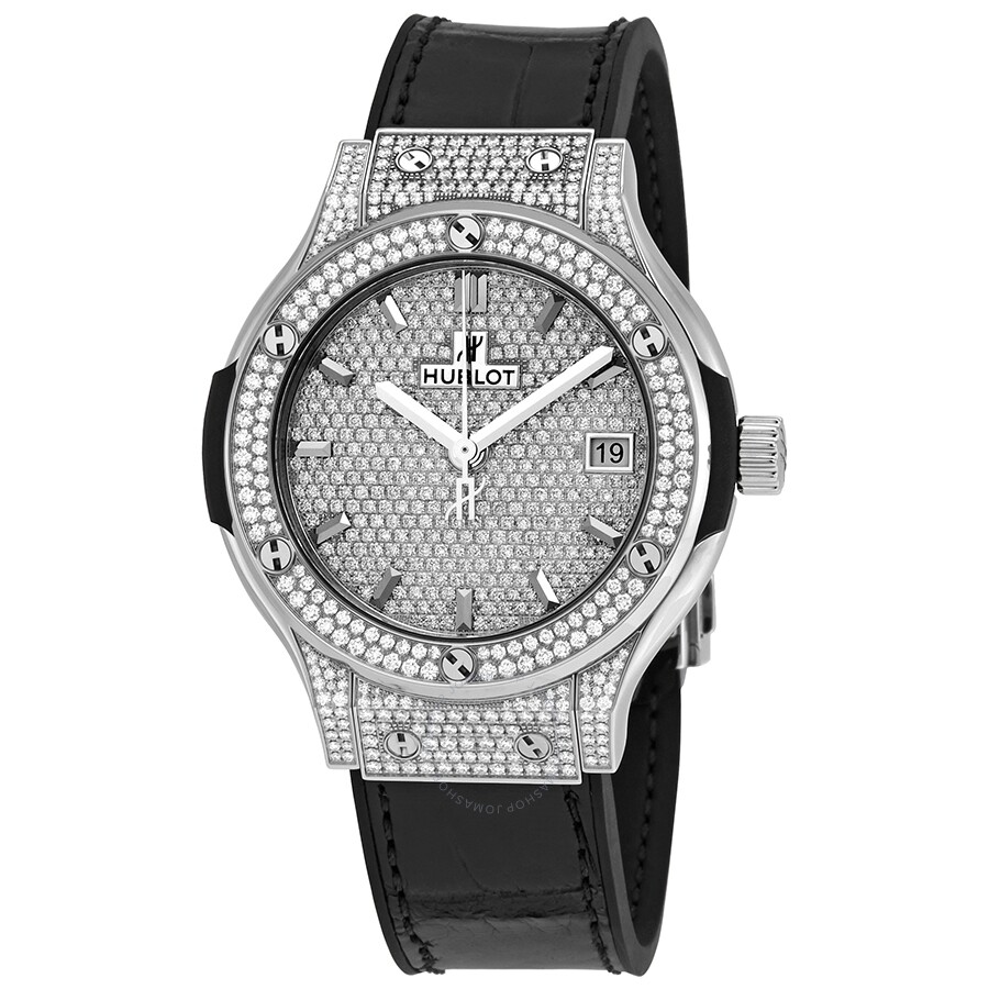 Replica Hublot Classic Fusion Diamond Dial Black Leather Titanium Case Automatic Watch 565.NX.9010.LR.1704