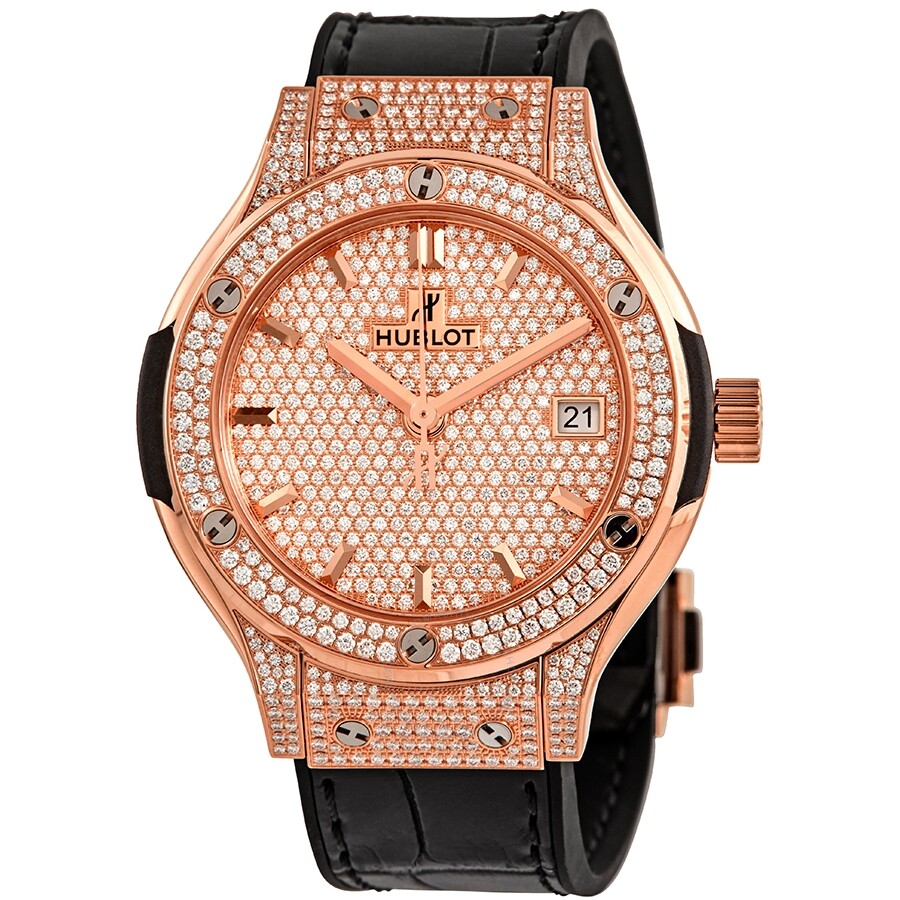 Replica Hublot Classic Fusion Diamond Pave Dial 18kt Rose Gold Automatic Watch 565.OX.9010.LR.1704