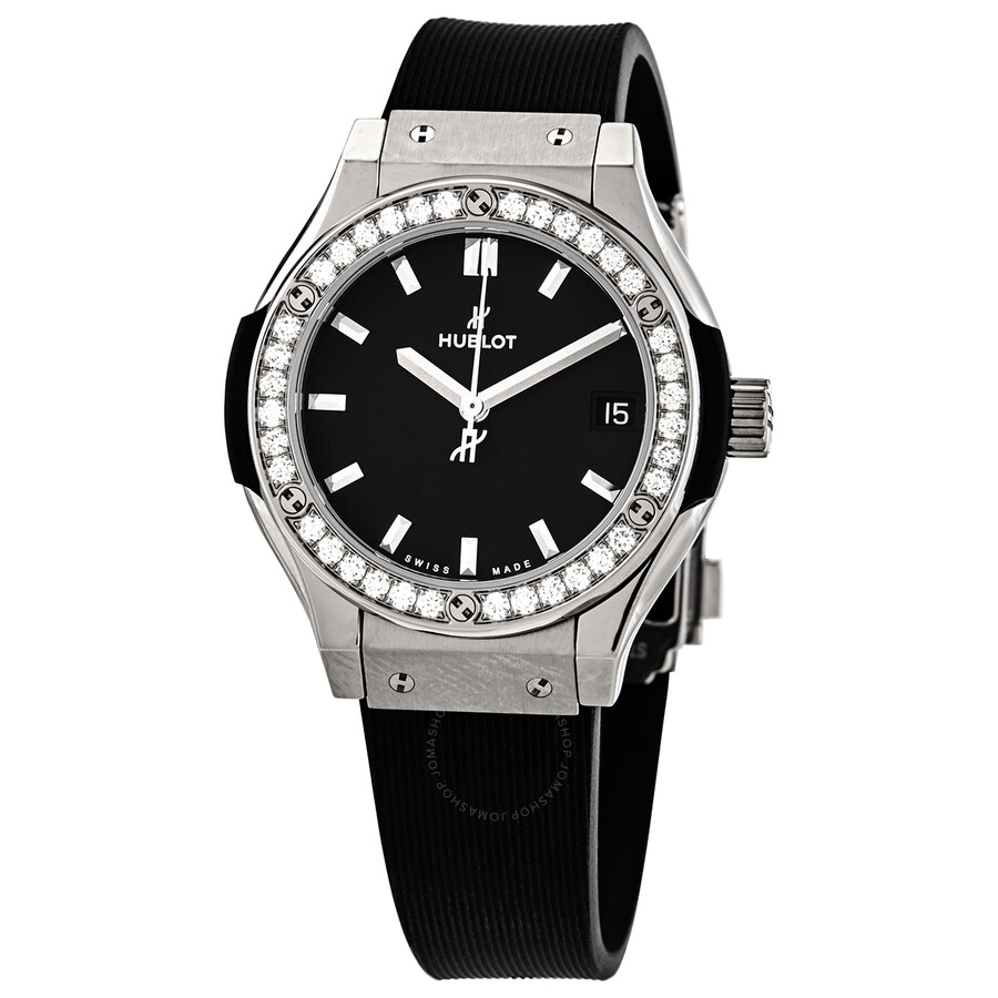 Replica Hublot Classic Fusion Mat Black Dial Ladies Diamond Watch 581.NX.1171.RX.1104