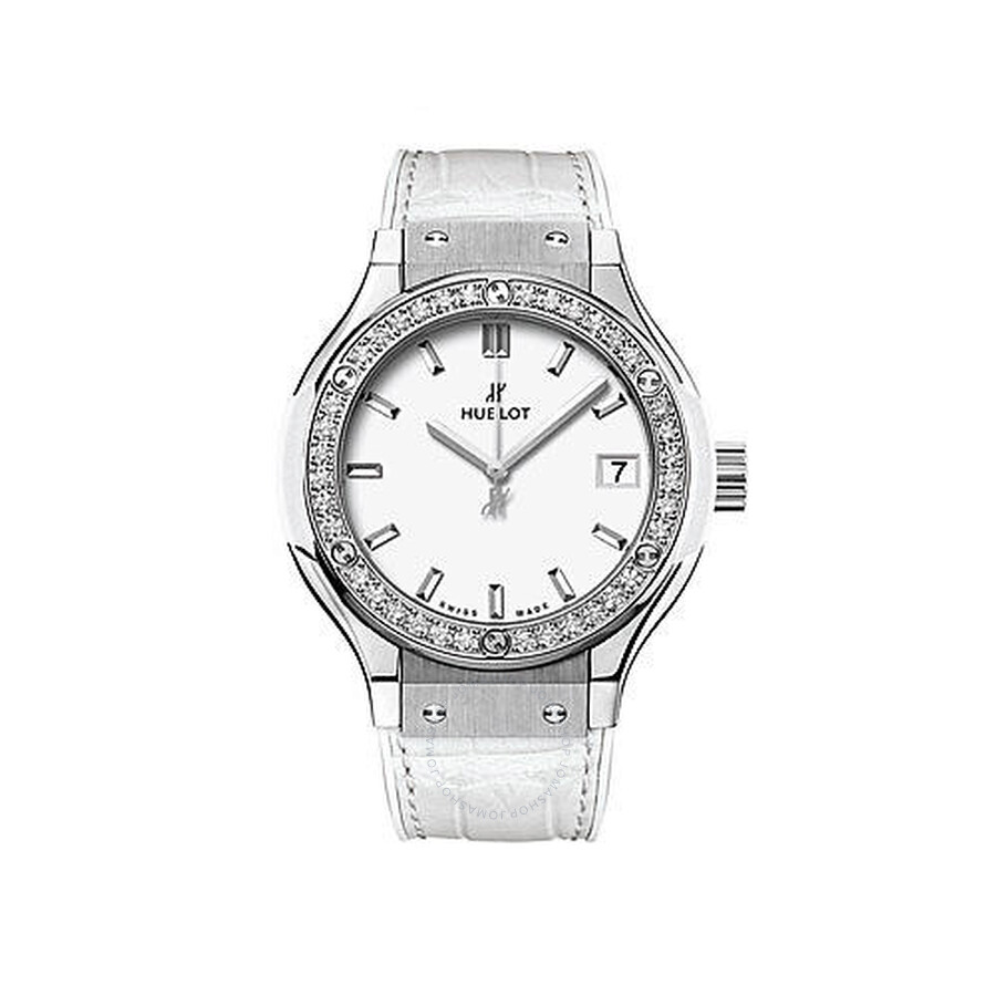 Replica Hublot Classic Fusion Mat White Dial Ladies White Diamonds Watch 581.NE.2010.LR.1204