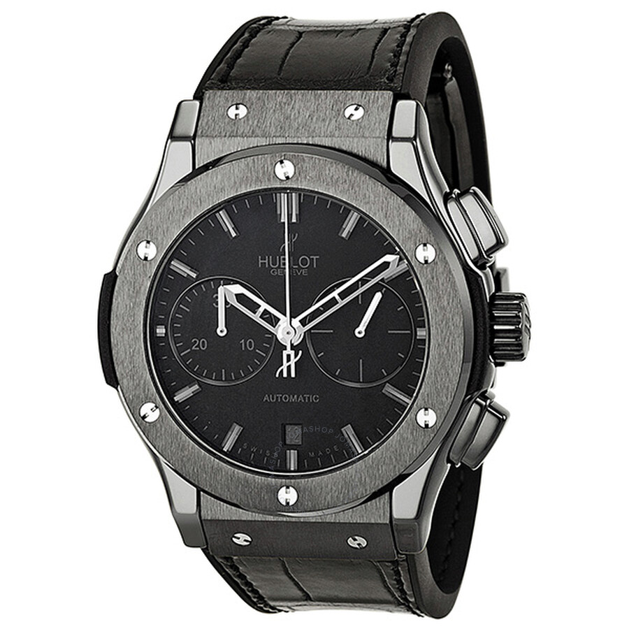 Replica Hublot Classic Fusion Matte Black Automatic Chronograph Black Alligator Men's Watch 521.CM.1110.LR