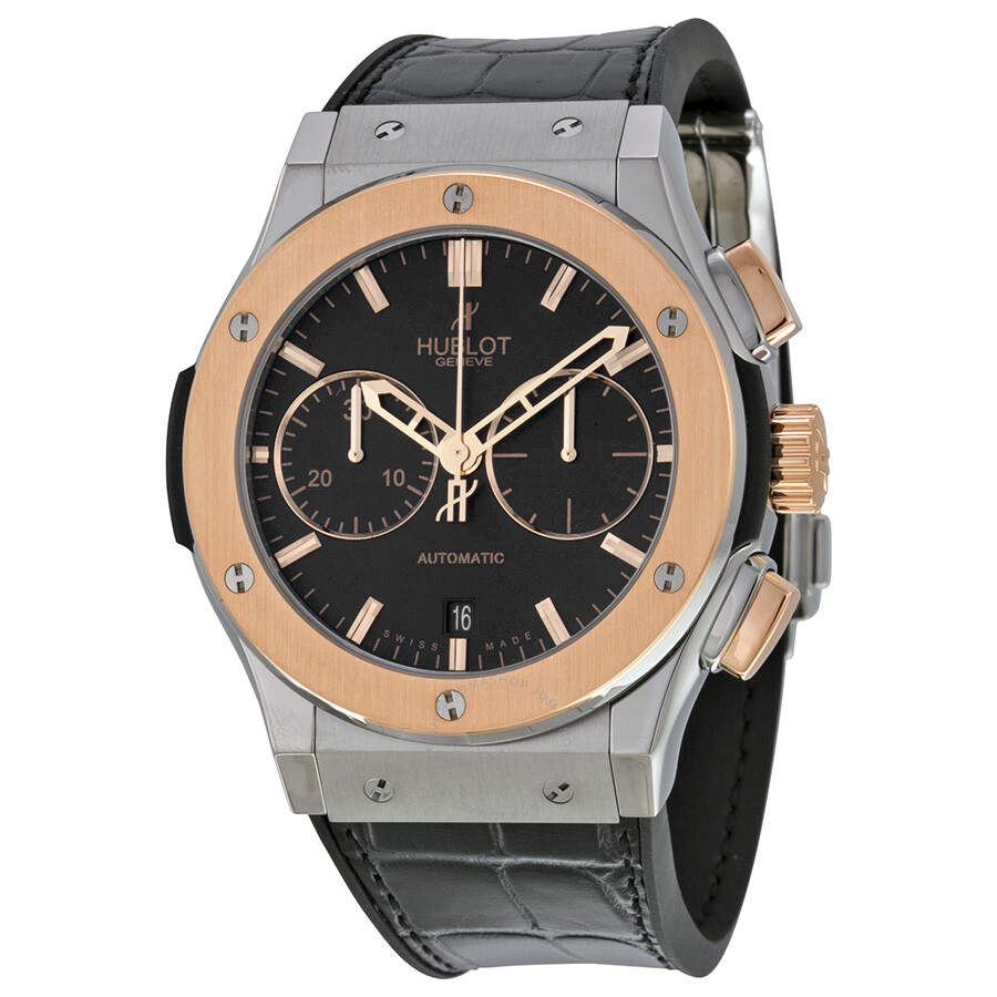 Replica Hublot Classic Fusion Matte Black Automatic Chronograph Black Alligator Rubber Men's Watch 521.NO.1180.LR