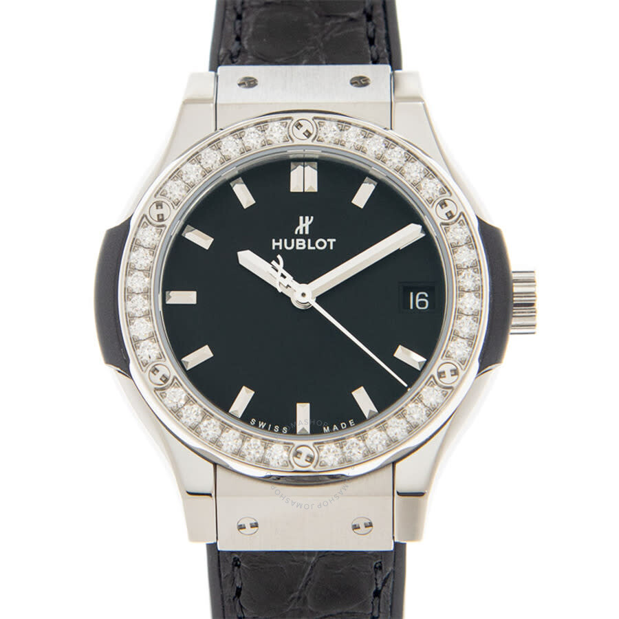 Replica Hublot Classic Fusion Quartz Diamond Black Dial Ladies Watch 581.NX.1171.LR.1104