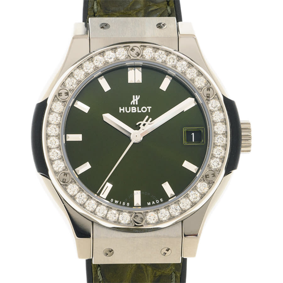 Replica Hublot Classic Fusion Quartz Green Dial Ladies Watch 581.NX.8970.LR.1104
