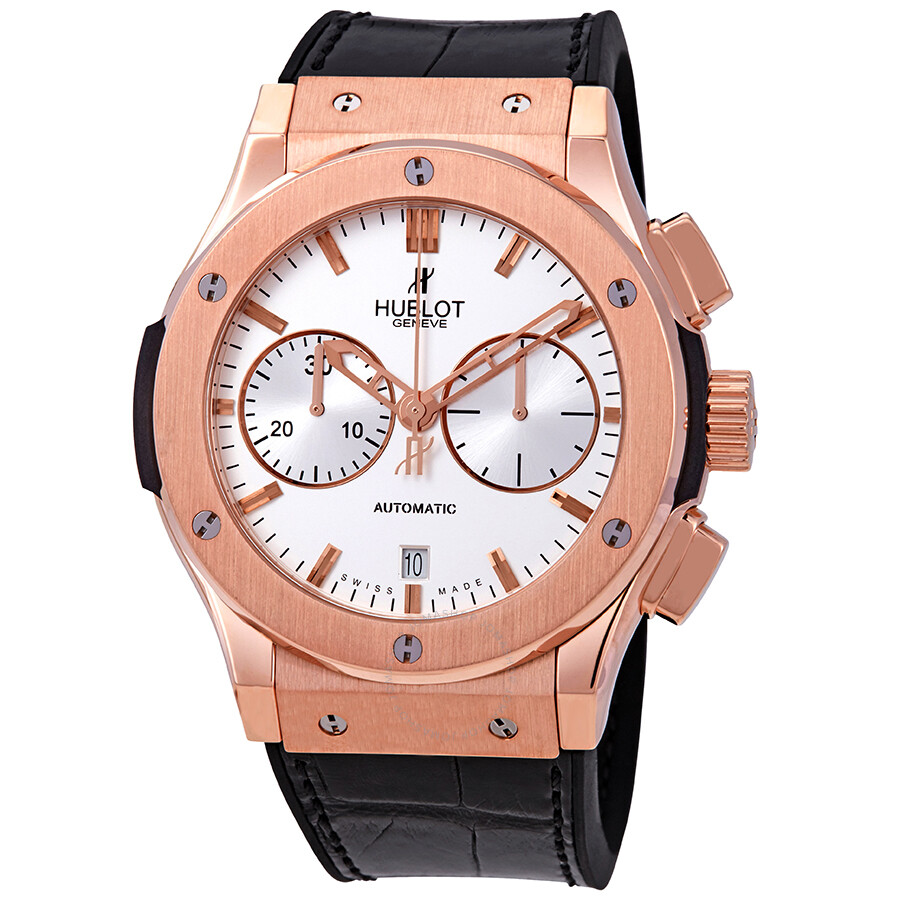 Replica Hublot Classic Fusion Silver Dial Chronograph 18kt Rose Gold Black Leather Men's Watch 521.OX.2610.LR
