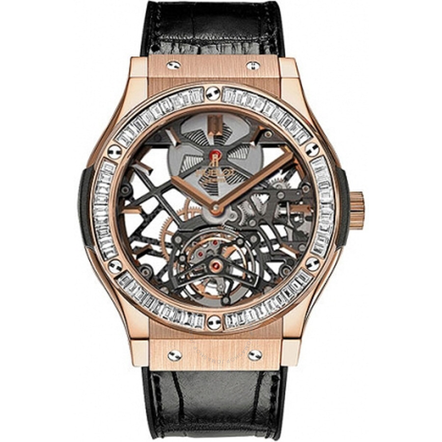 Replica Hublot Classic Fusion Tourbillon 18K King Gold Baguette Diamond Men's Watch 505.OX.0180.LR.1904