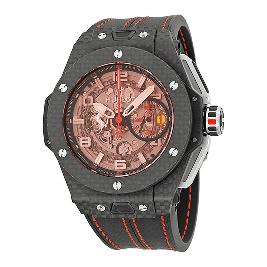 Replica Hublot Ferrari Carbon Red Magic Automatic Openwork Dial Black Carbon Fiber Men's Watch 401.QX.0123.VR