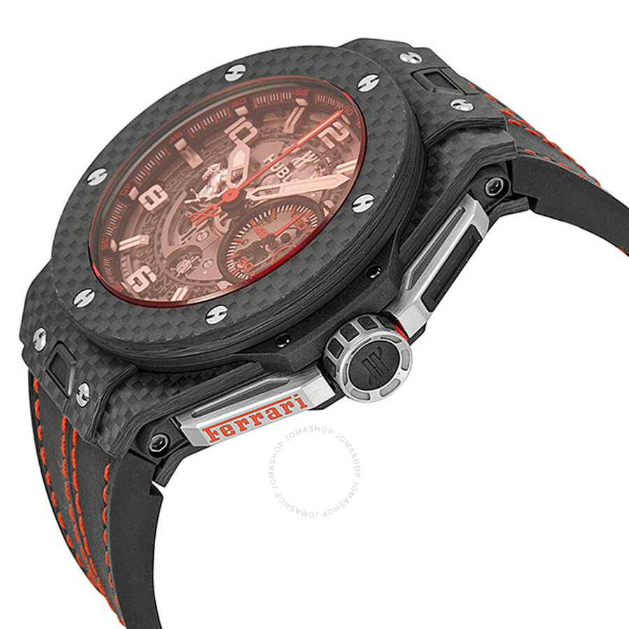 Replica Hublot Ferrari Carbon Red Magic Automatic Openwork Dial Black Carbon Fiber Men's Watch 401.QX.0123.VR - Image 2