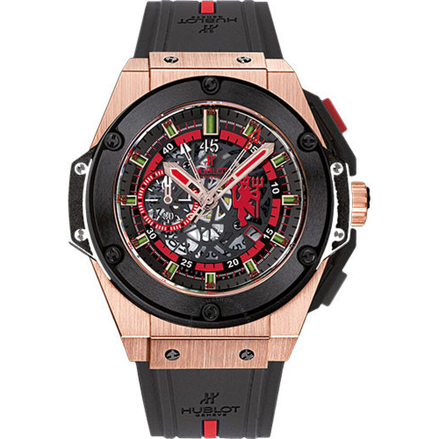 Replica Hublot King Gold Skeleton Dial Chronograph Black Rubber Men's Watch 716OM1129RXMAN11