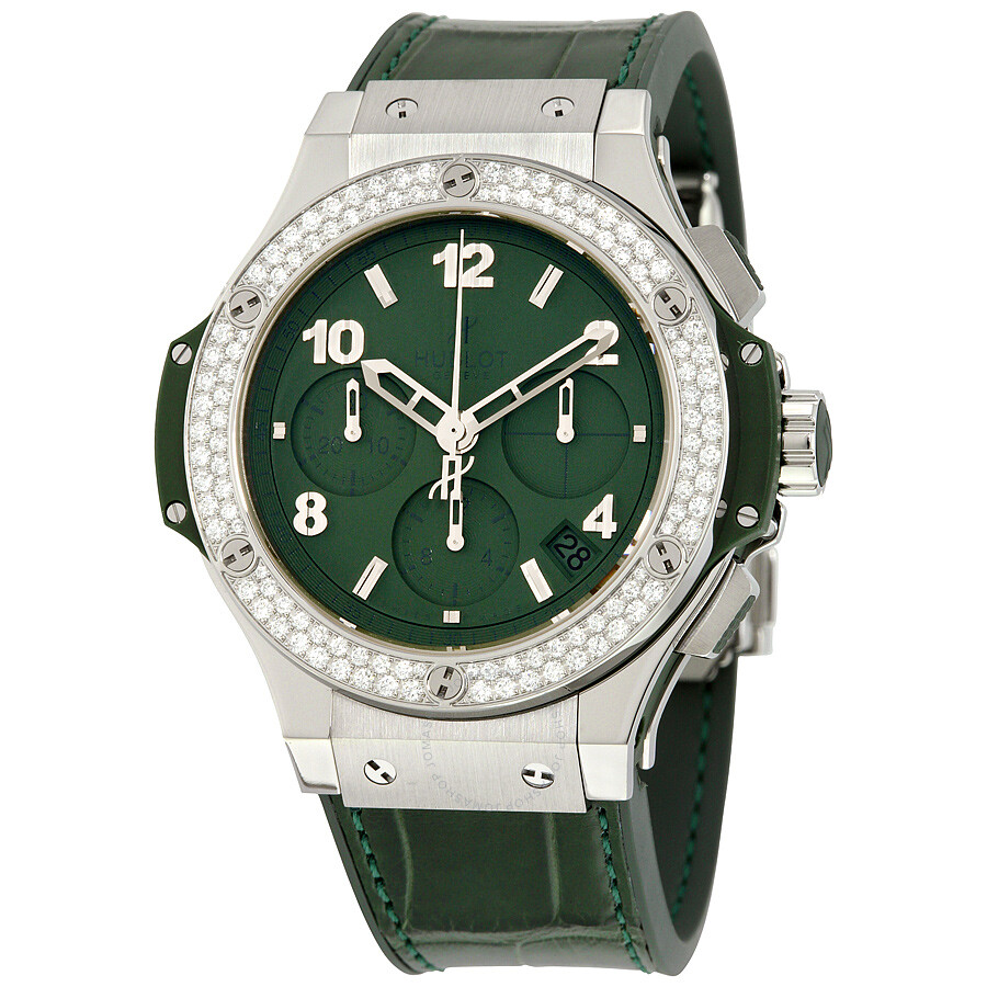 Replica Hublot Tutti Frutti Automatic Matte Green Dial Diamond Green Alligator Rubber Unisex Watch 341.SV.5290.LR.1104