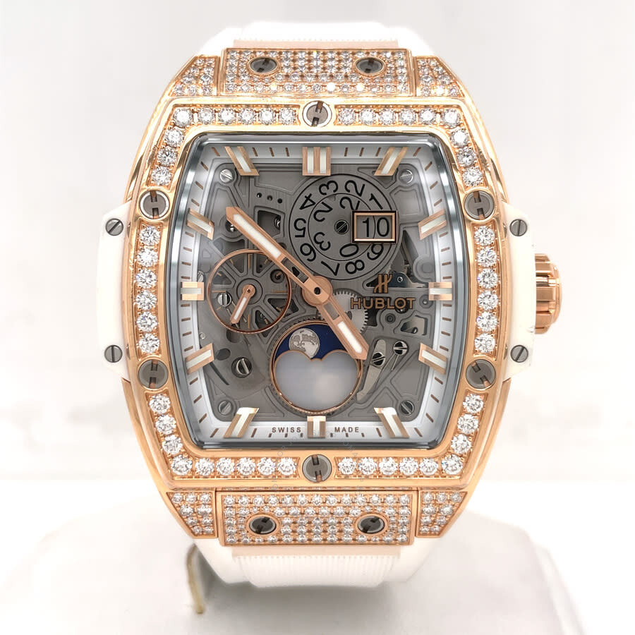 Replica Pre-owned Hublot Spirit of Big Bang Moonphase Diamond Silver-tone Dial Unisex Watch 647.OE.2080.RW.1604